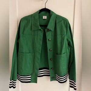 CAbi #A360 Mod Bomber Jacket Green with Striped Hem